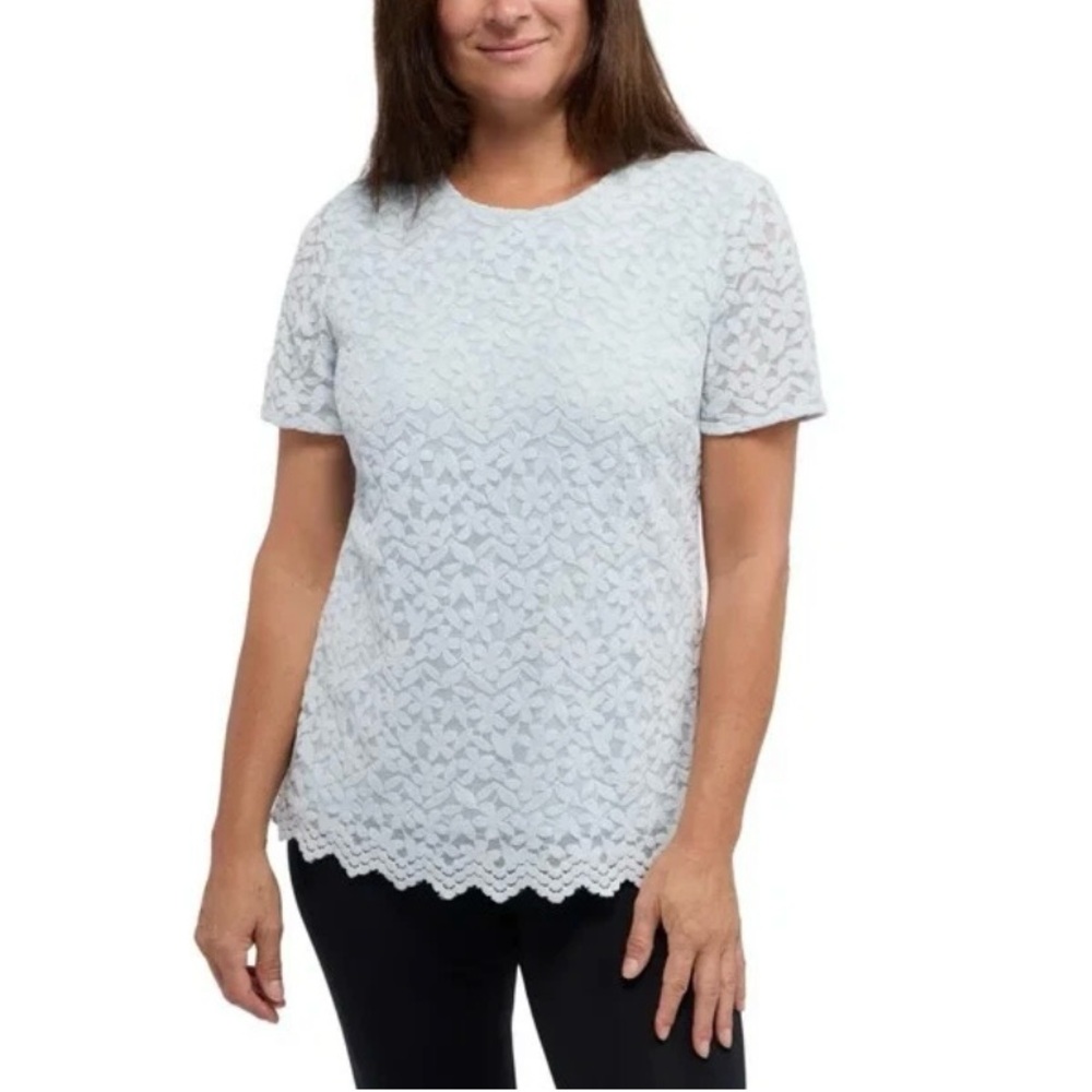 Teddi Rose Ladies' light blue Floral Lace Short Sleeve Fully Lined Top SZ: XL